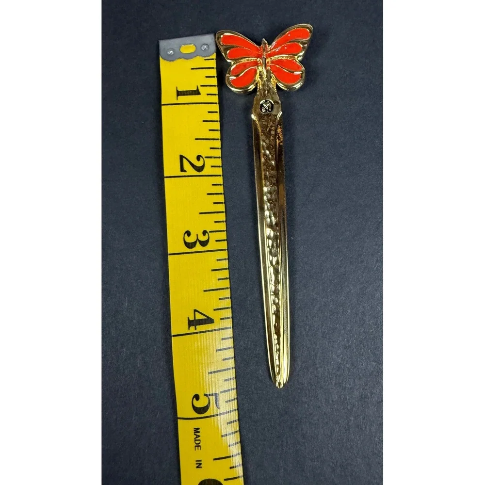 Vintage Marie Gray St. John Gold Tone Red Enamel Butterfly Letter Opener